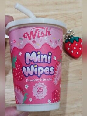Wish Mini Wipes Container With Strawberry Milk Charm 25 Count New Sealed In Pack